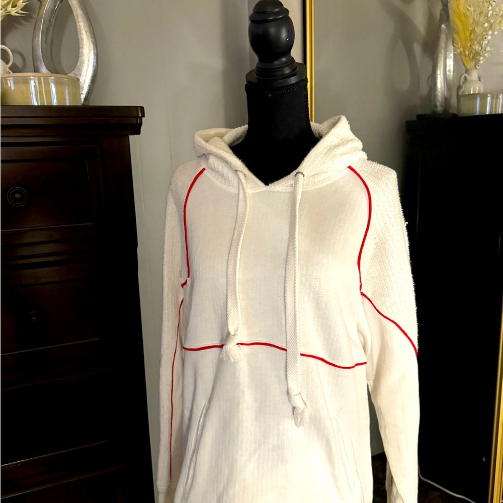 Free People white with red terry cloth hoodie